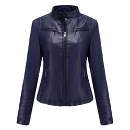 Faux Leather Women Coat Pu Coats Thin Jacket Full Sleeve Stand Collar Slim Fit Solid Sexy Regular Jackets Zipper Casual Splice
