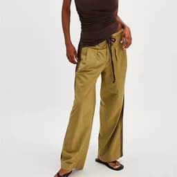 Vintage Women Side Striped Track Pants Y2K Drawstring Elastic Waist Wide Leg Sweatpants Pockets Casual Loose Parachute Pants