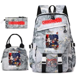 Chainsaw Man Anime Print Student Backpack Set for Girls with Lunch Bag Pencil Case School Daily Use