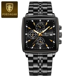 POEDAGAR Fashion Square Men Clock Luminous Waterproof Chronograph Date Men's Watches Stainless Steel Quartz Man Wristwatch Reloj