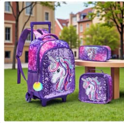 Primary School Student School Trolley Bags Set with Lunch Bag Pen bag Travel Trolley Bag for Girls Rolling Luggage Suitcase