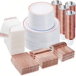 Free Shipping 700 PCS Clear Gold Plastic Plates And Silverware Set Disposable | Gold Plastic Silverware For 100, Include: 200 Plastic Plates, 100 Gold Silverware, 100 Cups, 100 Napkins For Party, Wedding