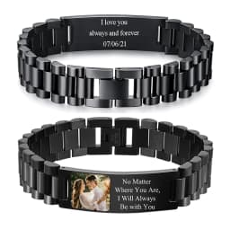 Personalized Engrave Photo Text Bracelet for Men Wristband Stainless Steel Bangle Engraving Color Printing Picture Couple Gifts