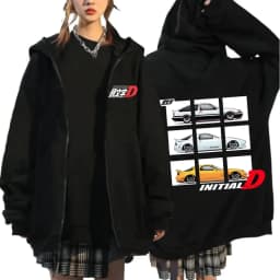 Anime Initial D Drift AE86 Zipper Hoodie Casual Vintage Zip Up Hooded Sweatshirts JDM Car Oversized Hoodies Cardigan Jacket Coat