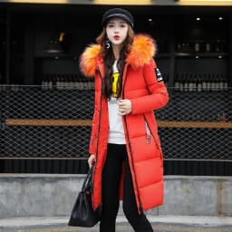 2025 Women's Down Parkas Winter Jacket Big Fur Collar Thick Slim Coat Fashion Hooded Cotton Outerwear Long Winter Woman Coat