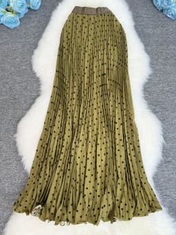 Polka Dot Print High Elegant A-line Pleated Long Skirt For Women 2025 Spring autumn Office Lady Casual Leopard Skirts
