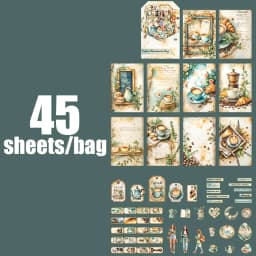 45pcs/bag Coffee-Themed Handmade Stationery Set Retro-Style DIY Decorative Materials for Albums Greeting Cards Envelopes Journal