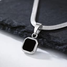 Vnox Geometric Square Natural Stone Pendant Necklace for Men, Gold Silver Color Stainless Steel Blade Chain, Trendy Jewelry Gift