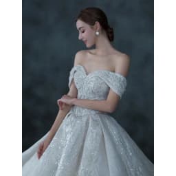 Wedding Bride Off Shoulder Banquet Style Sparkling Beads Starry Sky Long Tail Forest Fairy Small Pong Skirt Tail Customized