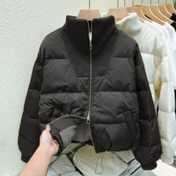 Dongda Gate ort Puffer Jaet Women's Loose Fit Thiened Splicing Bread Sle Coat Warm Zipper Closure Long Sve Cotton