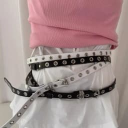Adjustable PU Leather Double Circle Waist Chain Y2K Wide Belt Women Punk Retro Double Layer Hole Belt Silver Color Buckle Belts