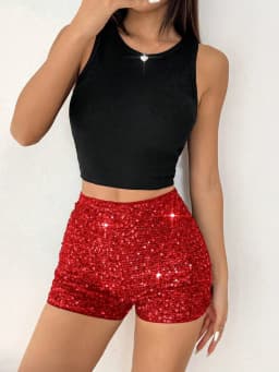 Women Sequins Black Low Rise Shorts Y2K Sexy Skinny Mini Shorts Summer Fashion Party Clubwear Costume Bottoms