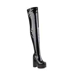 Ultra-High Hollow Thick Heel Elastic PU Material Knee Boots Ultra-High Waterproof Platform Side Zipper Tight-Fitting Long Boots