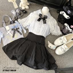 Japanese Mines Style Sweet Cute Double-layer Mini Skirt Bow High Waist A-line Striped Versatile Lolita Short Skirt Women Summer