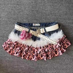 Y2k  Leopard Mini Skirt Patchwork Denim American Vintage 2000s Sexy Subculture Harajuku Streetwear Style Random Denim Summer