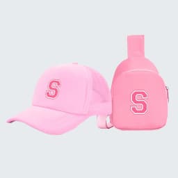 2pcs children's 26-letter printed truck driver hat and chest bag set, lightweight all-in-one visor, suitable for girls' daily