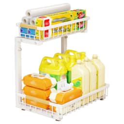 2 Tier Under Sink Organizer Sliding Cabinet Basket Storage Rack Pull-out Finishing Seasoning Bathroom Kitchen Organizer