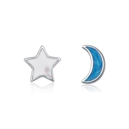 MODIAN 925 Sterling Silver Delicate Cute Blue Enamel Moon & Star Asymmetrical Stud Earrings For Women Fine Jewelry
