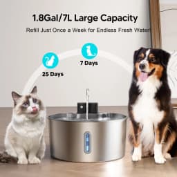 7L/1.8Gal Wireless Charging Sensor Cat Water Feeder Stainless Steel Cat Dog Water Fountain Silent Water Level Window No Plug
