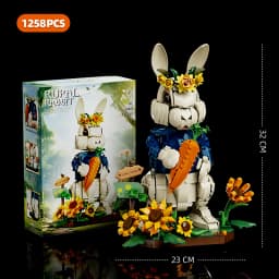Creative 1258Pcs Pastoral Rabbit Animal Figrues Building Blocks Home Decoration Rural Flowers Rabbit Assemble Toys Birthday Gift
