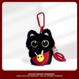 Practical Plush Black Cat Car Keychain Kitten Cartoon Backpack Decoration Toy