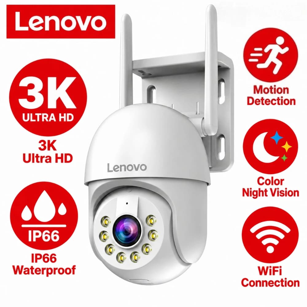 Lenovo 3K 5MP HD Smart Wifi PTZ Camera Outdoor 5X Zoom IP66 Waterproof Auto Tracking CCTV IP Camera Security Video Surveillance