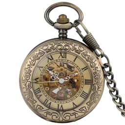 Antique Brozne Transparent Gear Skeleton Mechanical Automatic Self-wind Pocket Watch Retro Pendant Fob Watches Relogio De Bolso