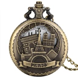 Vintage Paris Eiffel Tower Notre Dame Design Quartz Pocket Watch LE LOUVRE Necklace Pendant Art Souvenir Clock for Men Women