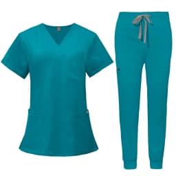 Short Sleeve V-neck Tops+jogger Pants Set Scrubs Uniform Suit Nursing Uniform Women Multicolor Pet Doctor Scrub Medical Workwear