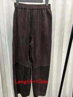 Retro 2025 Leather Ankle-Length Pants Women Elastic Waist Suede Sheepskin Wide Leg Length Straight Cylinder Trousers Black brown