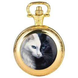 Cool Black White Cat Pattern Arabic Digital Dial Quartz Pocket Watch Vintage Necklace Pendant Chain Gift for Women Man Children
