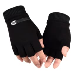 Man Autumn Winter Plus Velvet Keep Warm Outdoor Sports Half-Finger Gloves Fashion Solid Elasticity Drive Cycling