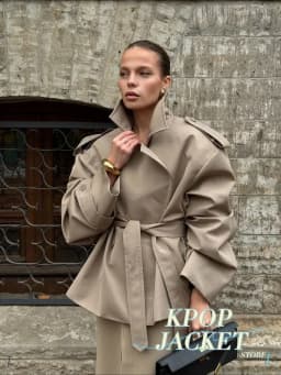 Elegant Lace Up Solid Overcoat Women Chiclapel Collar Button Full Sleeve Loose Coat Autumn Female Street New Oversize Outerwear