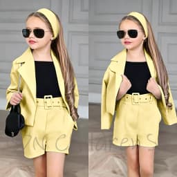 Customized Girl Outfit Solid Yellow Notch Lapel Girl Suits High Quality Party Birthday Children Clothing(Jacket+Short Pants)