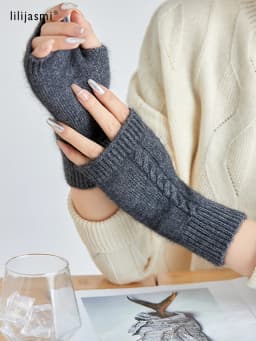 Mink Cashmere Autumn Winter Gloves Cable Seamless Comfy Fingerless Warm Racoon Wool Mitten Thumb Hole Mitts Female Lovely