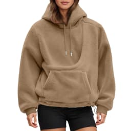 Women Fall And Winter Casual Fleece Solid Color Pet Pocket Hooded Sweatshirt Funny Adjustable Hem Pullover Hooded Women Pullover