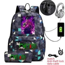One Piece Zoro Print School Backpack Anti Theft Kids Teen Bookbag with Pencil Case