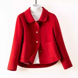 High-Quality Double-Sided Woolen Coat For Women 2024 New Short Temperament Doll Neck Mother's Outfit Woolen Coat Female Red Came