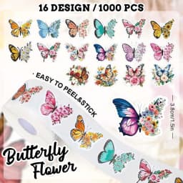 500Pcs /1 Rolls 3.8cm/1.5 inch Butterfly Flower Shaped Sticker Decoration Gift Box Sticker Label Stationery Sticker