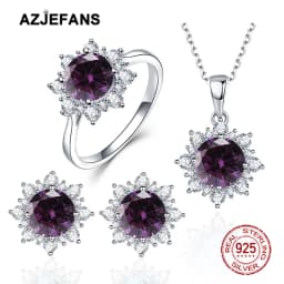 AZJEFANS 925 Sterling Silver Top Quality Snowflake Necklaces Earrings Rings Gifts Fine Jewelry