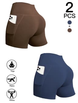 Summer Solid Color Yoga Shorts With Pockets Quick Drying High Waisted Gym Push Up Yoga Shorts For Woman Breathable Workout Short