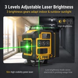 L FINE Green Beam Laser Level 16 Lines 3D 360° Horizontal & Vertical Self-Leveling Measuring Tool – Model 360-01