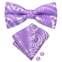 Purple Lilac Lavender Pansy Violet Silk Mens Bow Tie Hanky Cuffs Set Pre-tied Butterfly Knot Bowtie for Male Wedding Business