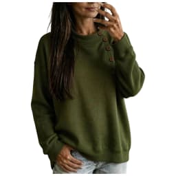 Crew Neck Sweatshirts Women Fleece Pullover Side Button Tops Fall Cute Shirt