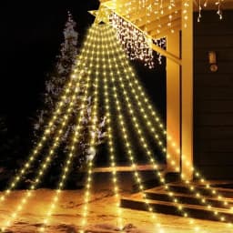 9X3M 288LED Outdoor Christmas Waterfall Star String Light Lighted Waterfall Tree Hanging String Light Topper Star Fairy Light