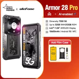 Ulefone Armor 28 Pro 5G AI Rugged Phone 16GB+512GB 10600mAh Battery120W 6.67”AMOLED Android 15 MTK Dimensity 7300 Smartphone