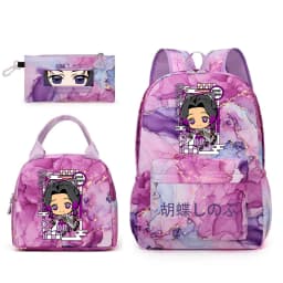 Kochou Shinobu Print School Backpack Set with Lunch Bag Pencil Case for Girls Kids Student Bookbag