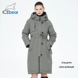 ICEbear 2023 New Winter Womens Jacket with Hood Warm Thickened Coat Windproof Parka With Belt GWD22599I