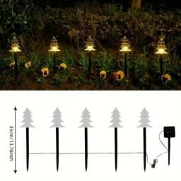 5Pcs Christmas Pathway Lights Waterproof Snowflake/Xmas Tree/Star With Stake Lamp Solar Powered Suitable For Home Outdoor Decor