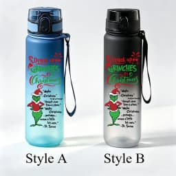 650ml The Grinch Christmas Bouncing Lid Water Cup, Gradient Frosted Leak‑proof Portable Sports Drinking Bottle with Lanyard